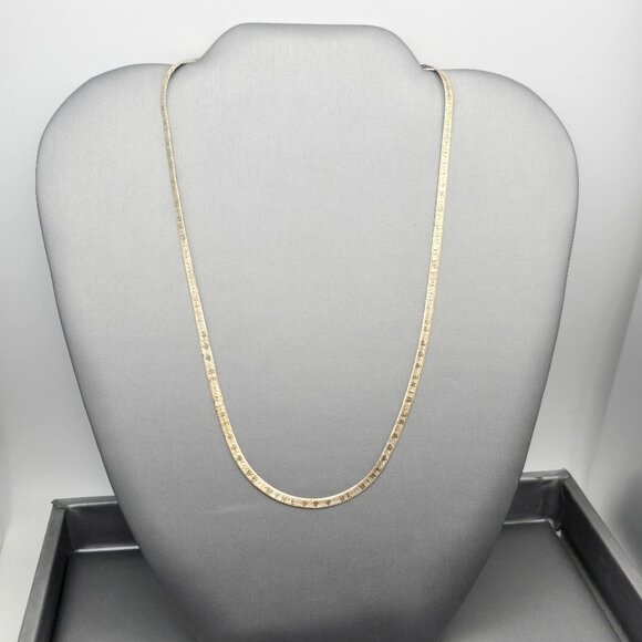 Sterling Silver 'Be Mine' Herringbone 6mm Chain Necklace 16" Double Sided Italy - Picture 8 of 10